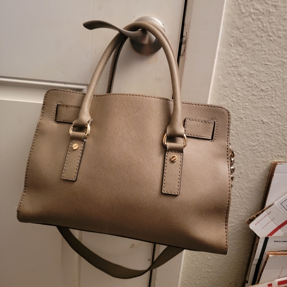 Michael Kors Hamilton  East West Satchel Leather Shoudler Bag Brown Luggage - Picture 14 of 16